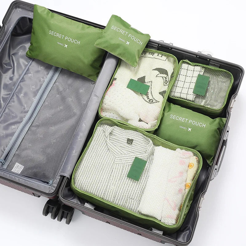 Modern Polyester Travel Storage Bag Set with Zipper Closure Small Six-Piece Luggage for Clothes & Shoes Letter Pattern