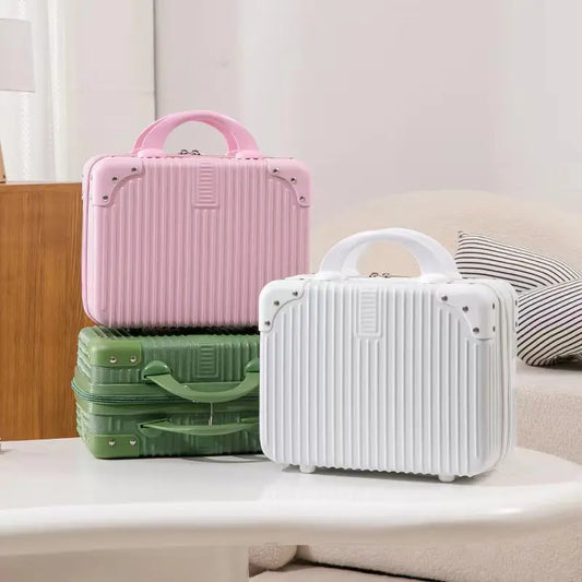 Factory Direct 14 Inch Vintage Towel Cosmetic Case Mini Suitcase with Zipper Closure Waterproof Portable Rivet Design