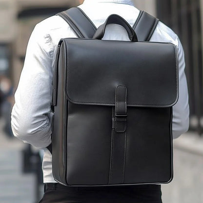 Premium Black Smooth Leather Bag Portable Laptop Backpack High End Genuine Leather Backpack for Men