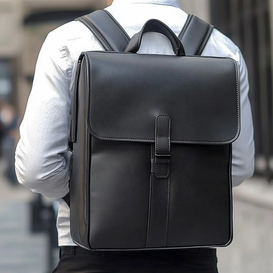 Premium Black Smooth Leather Bag Portable Laptop Backpack High End Genuine Leather Backpack for Men