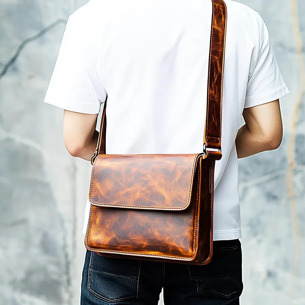 Men's Cross Body Bag Vintage Style Genuine Leather Shoulder Bag Versatile Messenger Bag