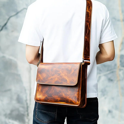 Men's Cross Body Bag Vintage Style Genuine Leather Shoulder Bag Versatile Messenger Bag