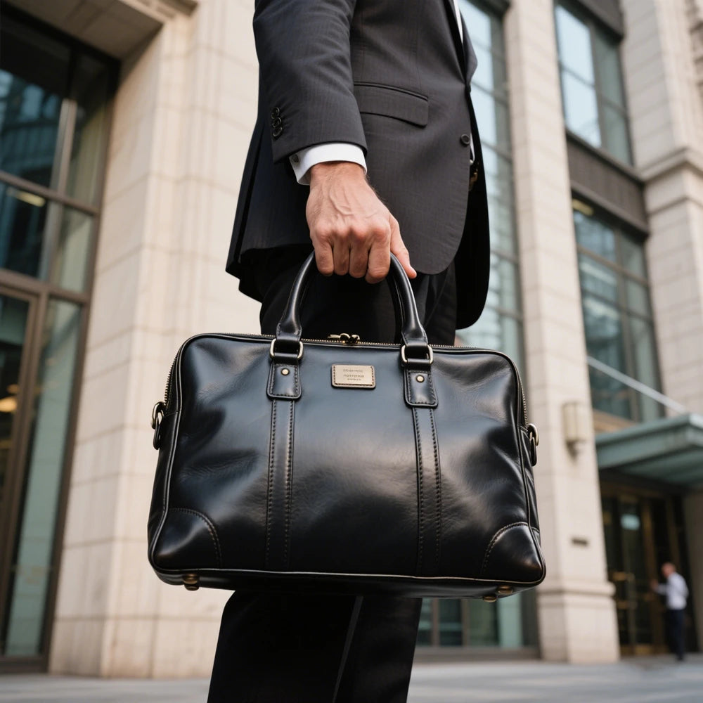 Premium Quality Neutral Taupe Leather Bag Adjustable Strap Men's Work Bag Real Leather Handbag for Office
