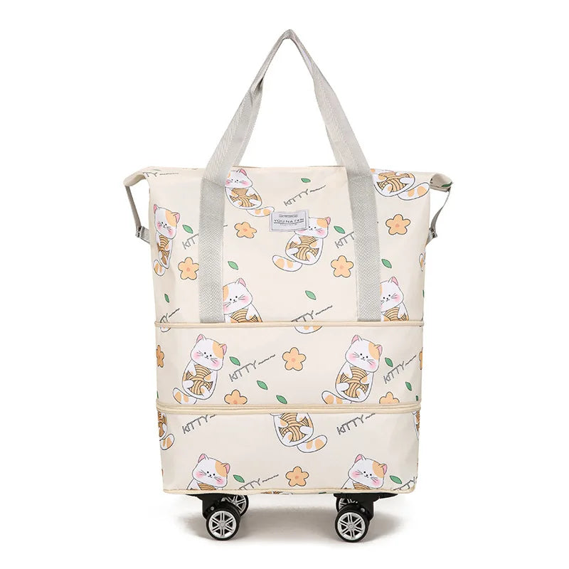 Multi-functional Oxford Material Clothes Storage Bag Zipper Closure Cartoon Cat Design Large Capacity Portable Luggage Travel