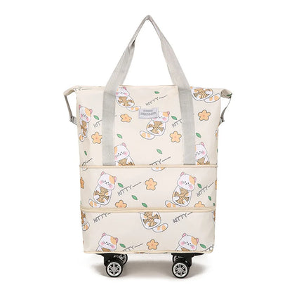 Multi-functional Oxford Material Clothes Storage Bag Zipper Closure Cartoon Cat Design Large Capacity Portable Luggage Travel