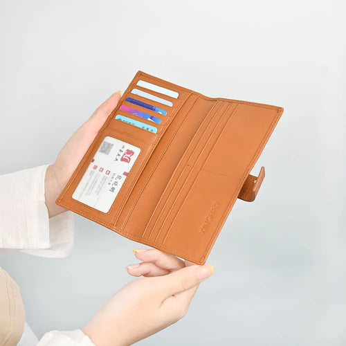 High Quality Long Purse Genuine Leather Card Case Unique Design Wallet With Transparent ID Window