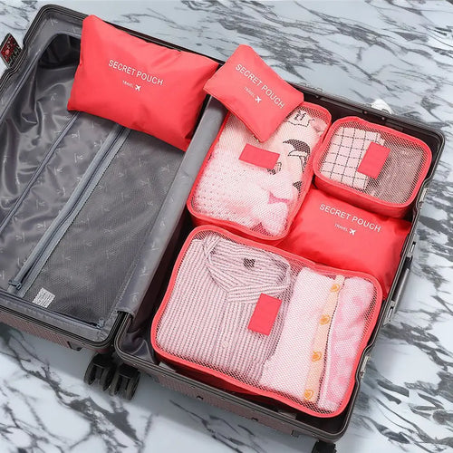 Modern Polyester Travel Storage Bag Set with Zipper Closure Small Six-Piece Luggage for Clothes & Shoes Letter Pattern