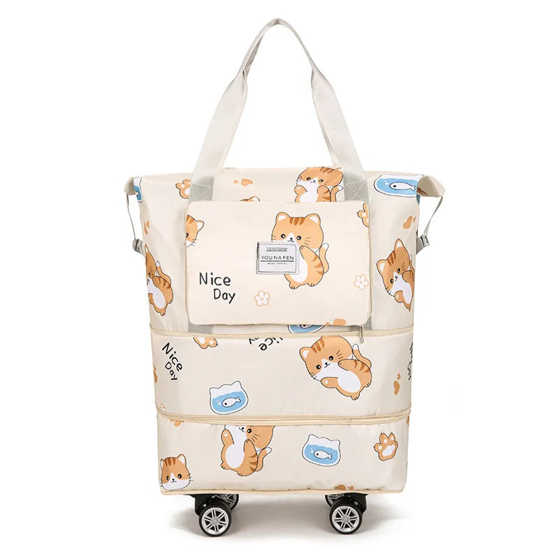 Multi-functional Oxford Material Clothes Storage Bag Zipper Closure Cartoon Cat Design Large Capacity Portable Luggage Travel