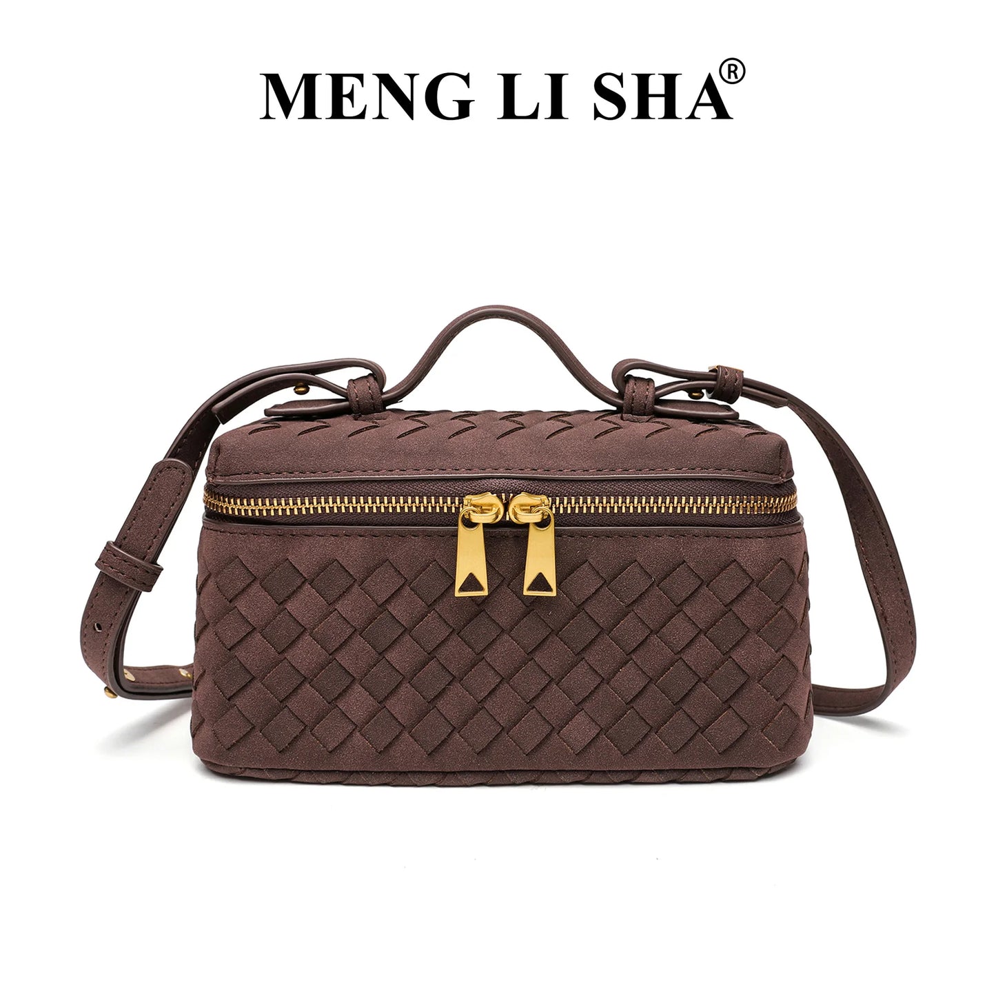 Cross-border Autumn Winter New Vintage Frosted PU Hand-woven Lunch Box Bag Fashionable Shoulder Crossbody Zipper Portable