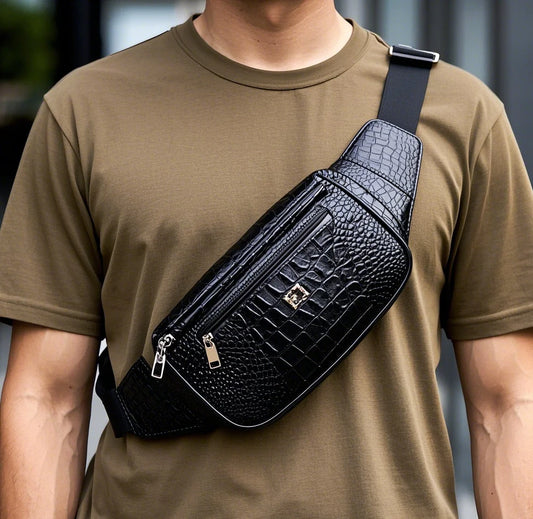 High Quality Croc Leather Waist Travel Shoulder Bag British Style Chest Bag for Men