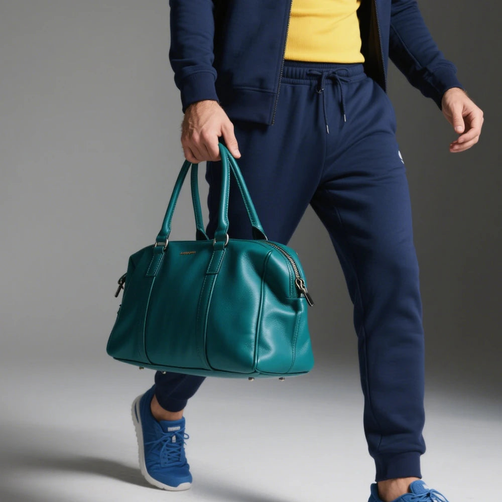 Red Genuine Leather Bag Personalized Durable Leather Handbag Spacious Men Work Bag with Zipper Closure