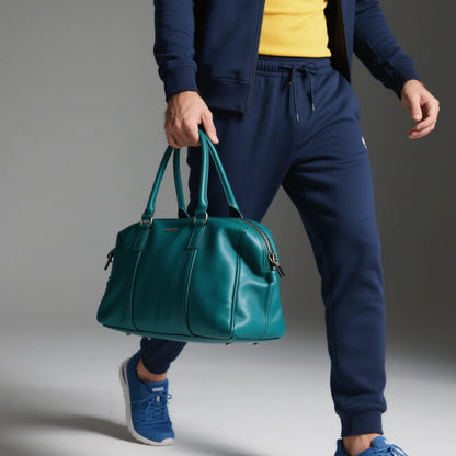 Red Genuine Leather Bag Personalized Durable Leather Handbag Spacious Men Work Bag with Zipper Closure