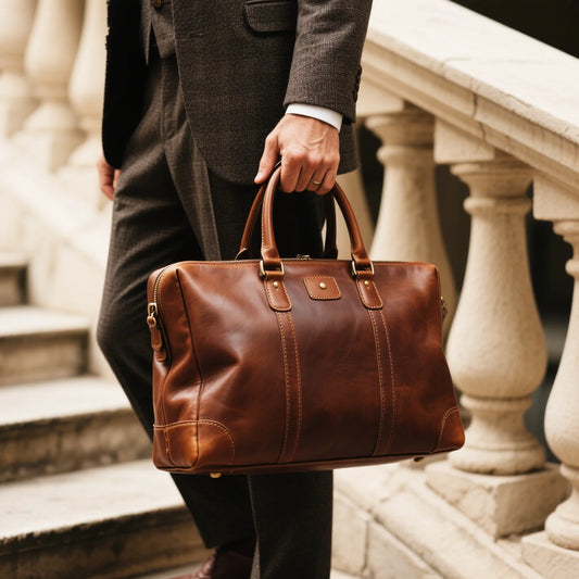 Vintage Real Leather Bag Brown Leather Handbag Lightweight Office Bag with Zip Closure for Business Travel