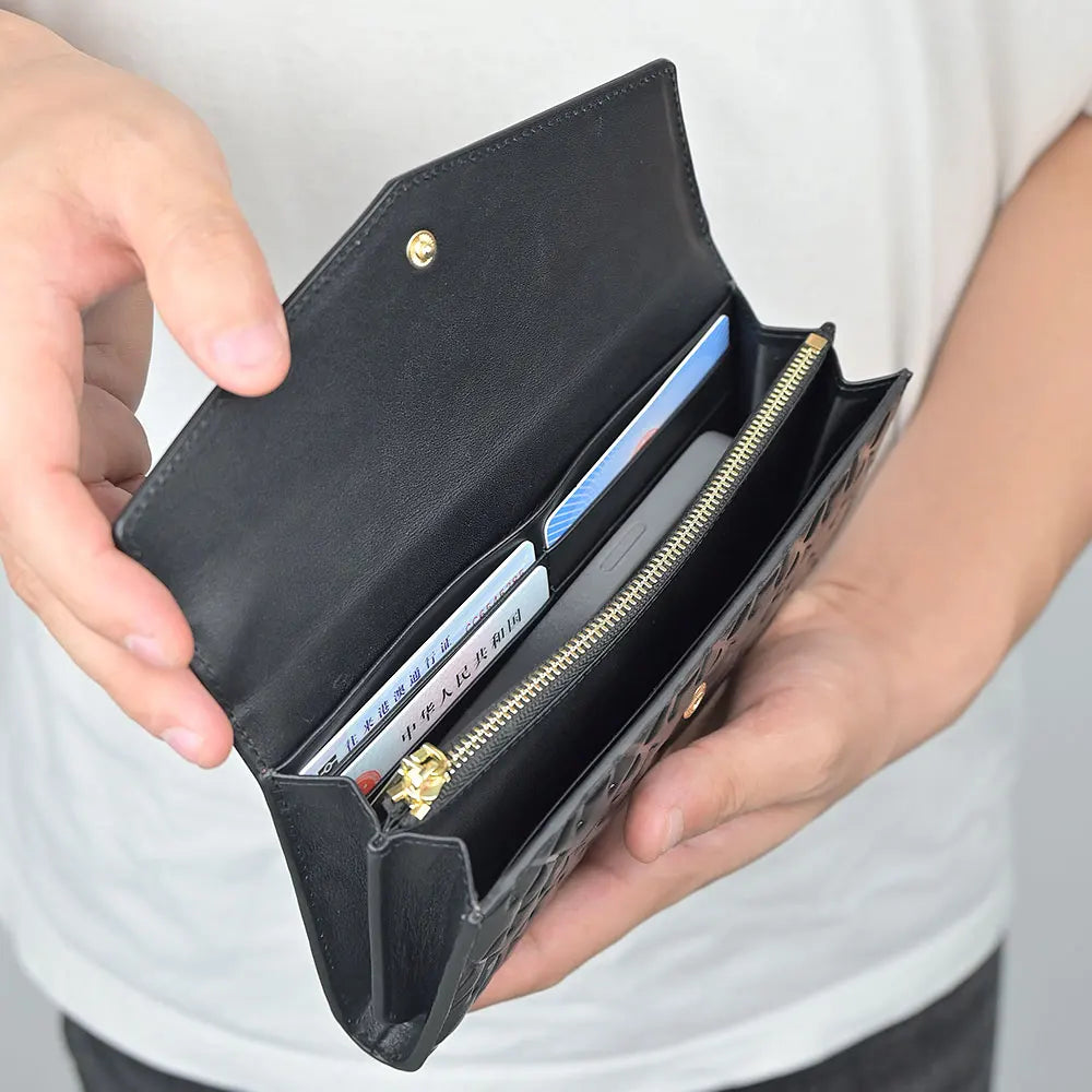 Premium Genuine Leather Purse Multi-function Card Holder High Quality Wallet With Full Embossed