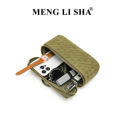 Cross-border Autumn Winter New Vintage Frosted PU Hand-woven Lunch Box Bag Fashionable Shoulder Crossbody Zipper Portable