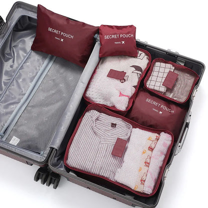 Modern Polyester Travel Storage Bag Set with Zipper Closure Small Six-Piece Luggage for Clothes & Shoes Letter Pattern