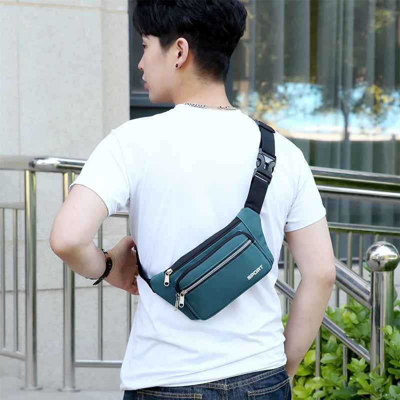 Unisex Breathable Water-Resistant Crossbody Shoulder Waist Bag Zipper Closure Sport Letters Design for Outdoor Sports Daily Use