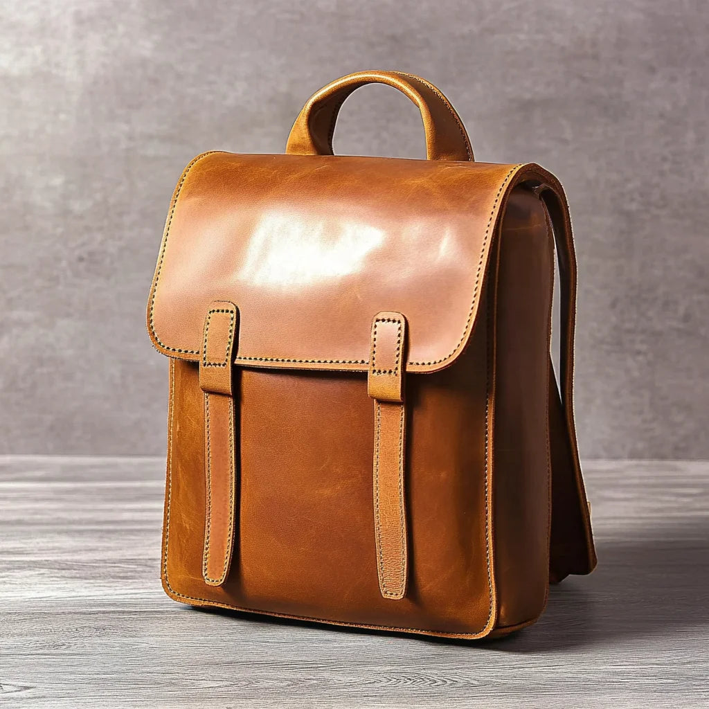 Light Brown Leather Bags High Quality Men's Genuine Leather Backpack Durable Backpacks for Daily Use