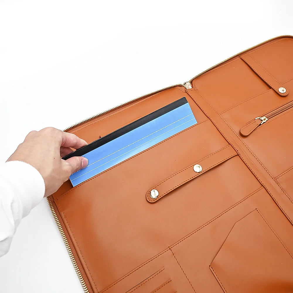 New Design Portable High Quality Leather Portfolio Durable Meeting Notebook Briefcase Bag