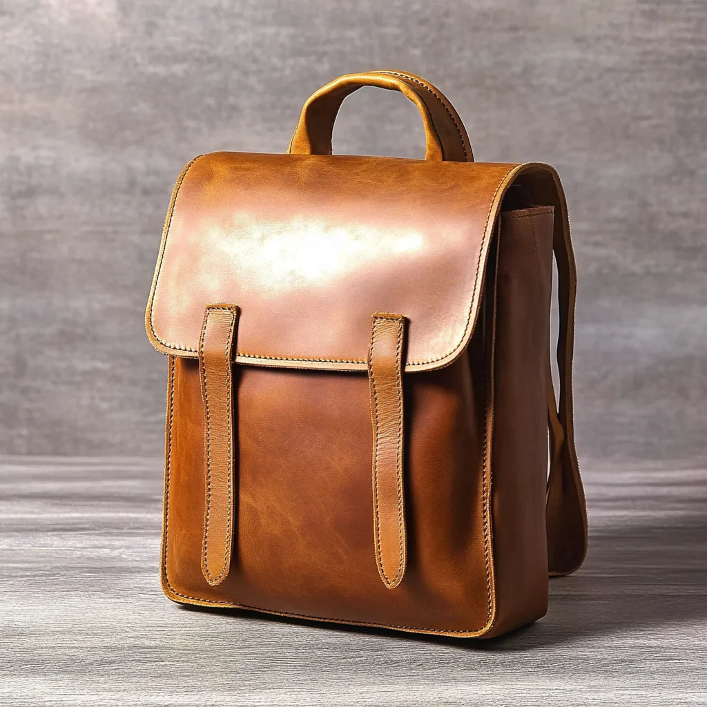 Light Brown Leather Bags High Quality Men's Genuine Leather Backpack Durable Backpacks for Daily Use
