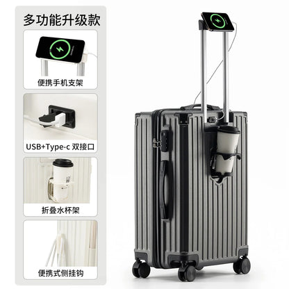 Unisex ABS Spinner Luggage Case 24 Inch Strong Durable 28 Trolley Suitcase 20 Boarding Code with USB Interface Waterproof