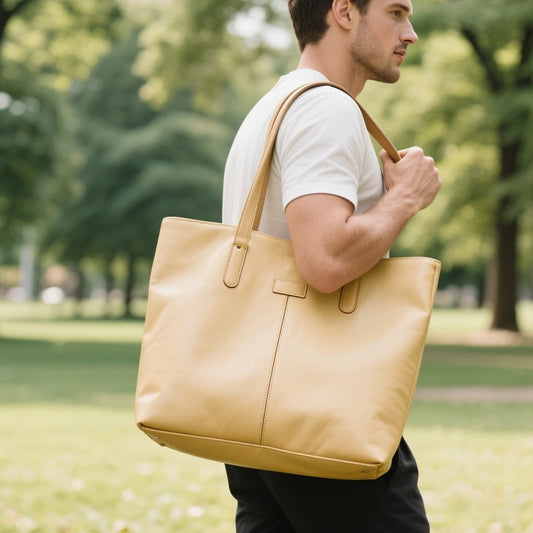 Popular Beige Color Genuine Leather Bag New Style Leather Handbag Tote Bag with Embossed for Men