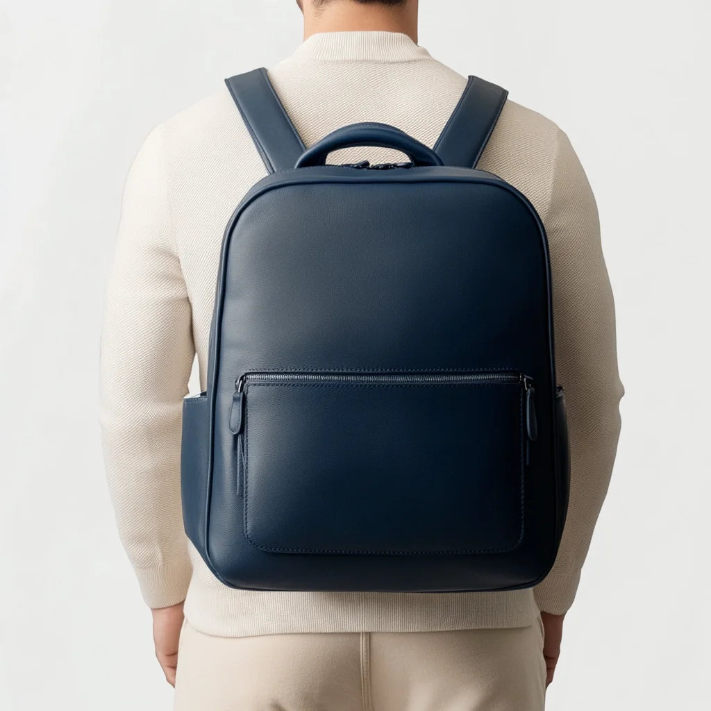 Design Genuine Cowhide Leather Large Laptop Backpack Personalized Business Men Backpack