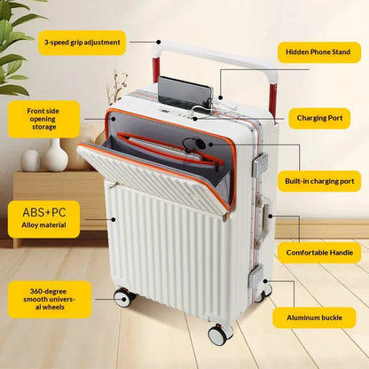 2025 New Unisex High-End Trolley Suitcase with Polyester Lining Waterproof Anti-Theft USB Interface Password Box