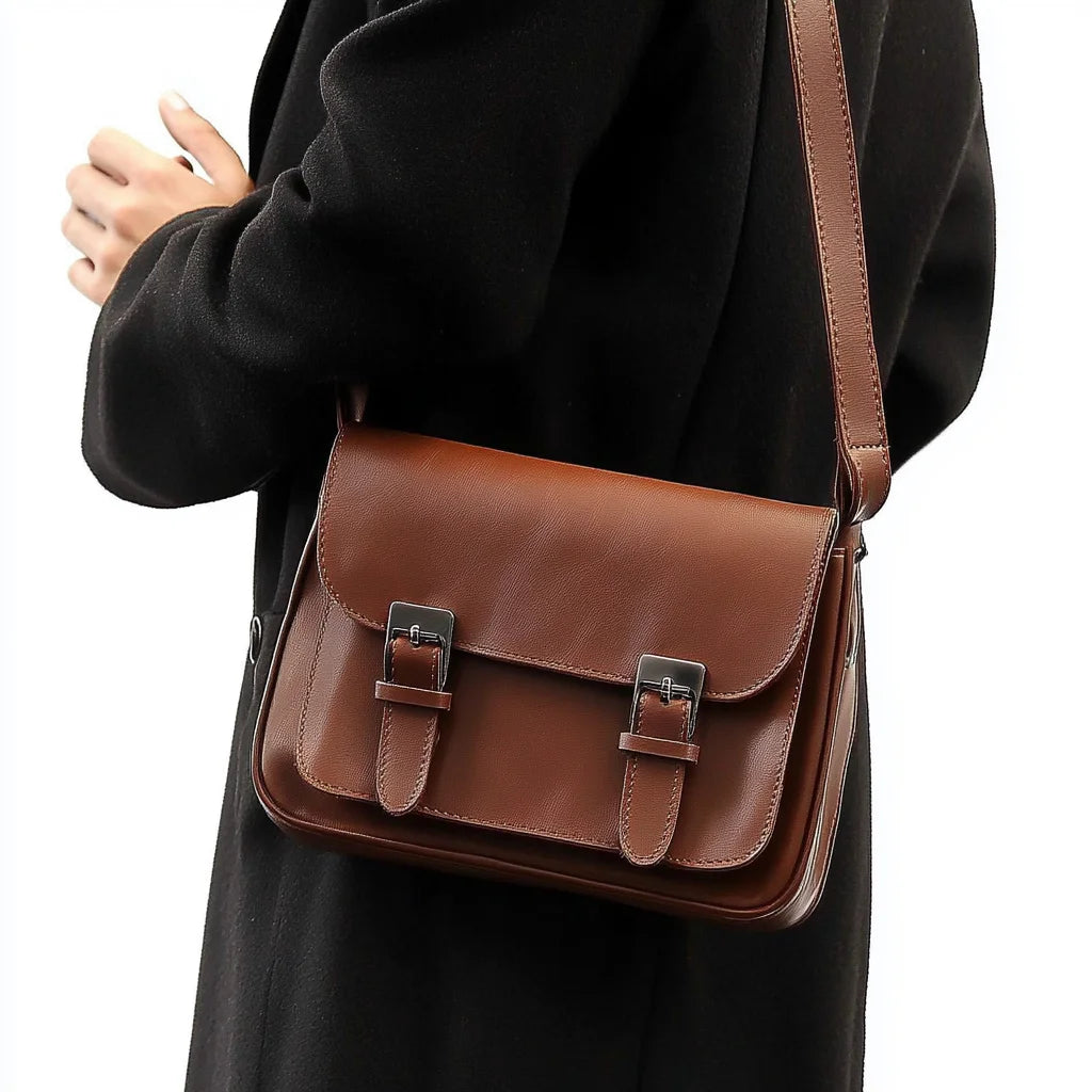 Hot Selling Dark Brown Leather Bag Versatile Genuine Leather Shoulder Bag Men's Work Bag With Durable Metal Buckle