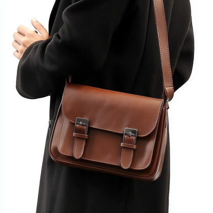 Hot Selling Dark Brown Leather Bag Versatile Genuine Leather Shoulder Bag Men's Work Bag With Durable Metal Buckle