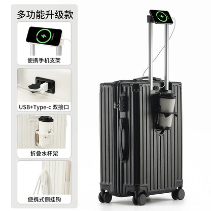 Unisex ABS Spinner Luggage Case 24 Inch Strong Durable 28 Trolley Suitcase 20 Boarding Code with USB Interface Waterproof