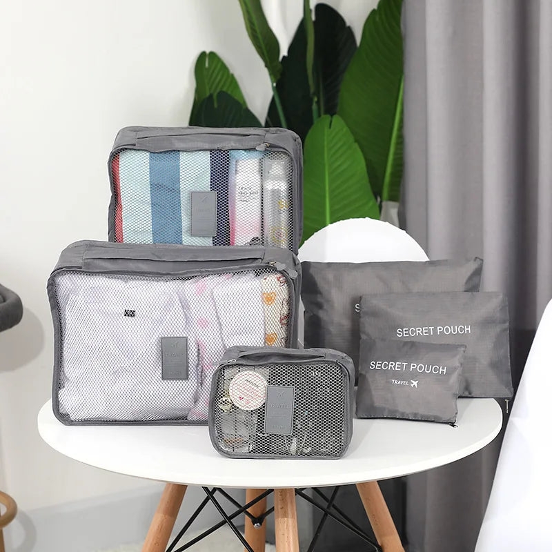 Modern Polyester Travel Storage Bag Set with Zipper Closure Small Six-Piece Luggage for Clothes & Shoes Letter Pattern