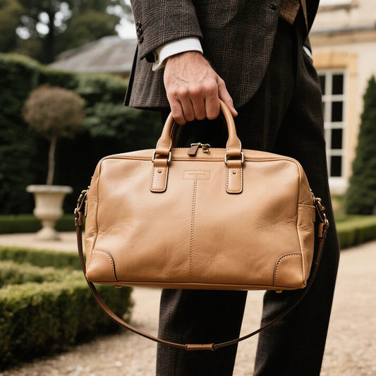 Premium Quality Neutral Taupe Leather Bag Adjustable Strap Men's Work Bag Real Leather Handbag for Office