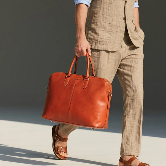 New Arrival Business Bag Orange Top Grain Leather Bag High End Leather Handbag with for Men