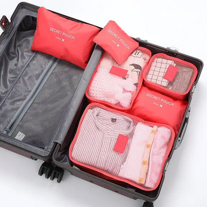 Modern Polyester Travel Storage Bag Set with Zipper Closure Small Six-Piece Luggage for Clothes & Shoes Letter Pattern