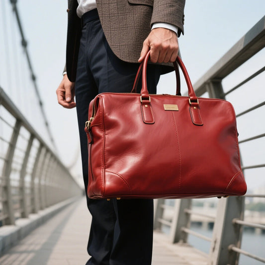 High Quality Hand-Stitched Leather Bag Sophisticated Deep Red Handbag Business Real Leather Tote Bag for Men