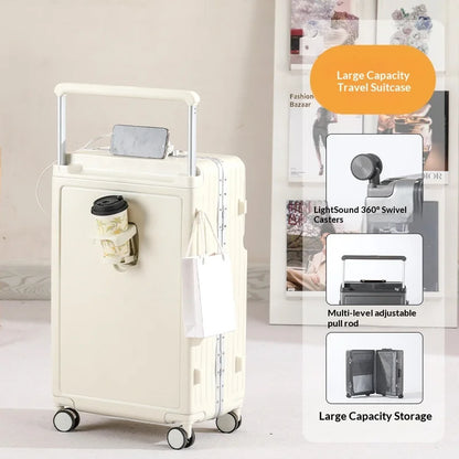 2025 New Large-Capacity Front-Opening Aluminum-Frame Spinner Suitcase ABS+PC Zipper Carry-On Luggage with Lock 20-28 Inch