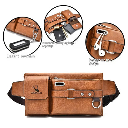 Men's Shoulder/Crossbody Bag Summer Tactical Chest Bag Mobile Phone Waist Hip Bag PU Fanny Pack Zipper Buckle Closure Wear