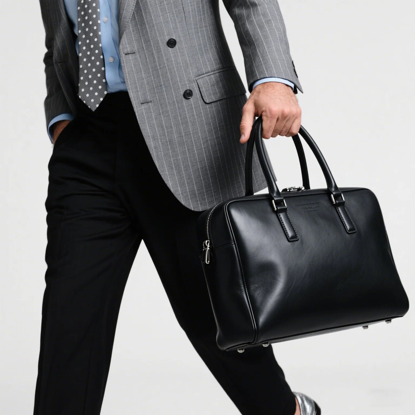 Trendy Blue Smooth Real Leather Bag Men's High Quality Leather Bag Work Handbag on Sale