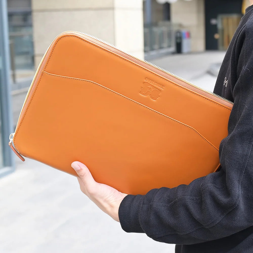 New Design Portable High Quality Leather Portfolio Durable Meeting Notebook Briefcase Bag