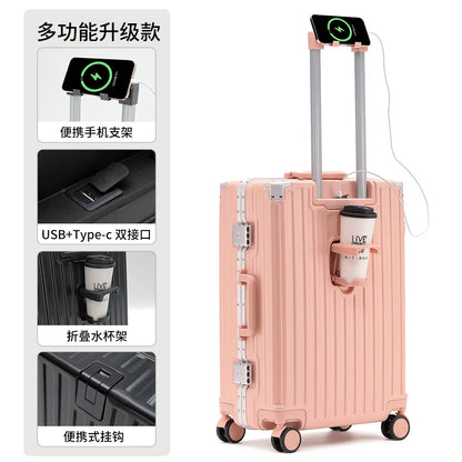 Unisex ABS Spinner Luggage Case 24 Inch Strong Durable 28 Trolley Suitcase 20 Boarding Code with USB Interface Waterproof