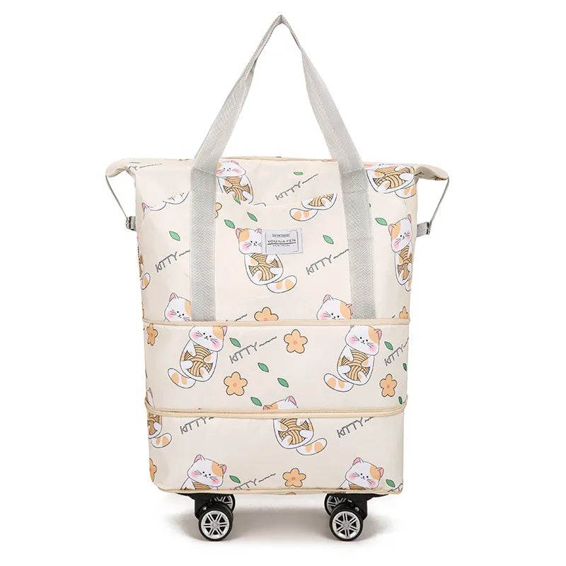 Multi-functional Oxford Material Clothes Storage Bag Zipper Closure Cartoon Cat Design Large Capacity Portable Luggage Travel