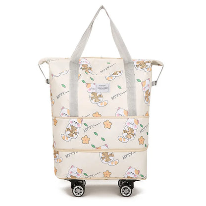Multi-functional Oxford Material Clothes Storage Bag Zipper Closure Cartoon Cat Design Large Capacity Portable Luggage Travel