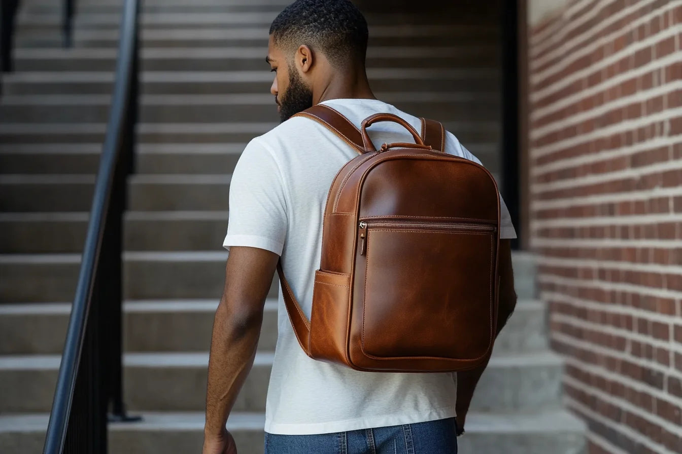 Real Leather Laptop Backpack Multi-functional Dark Brown Genuine Leather Backpack for Daily Use