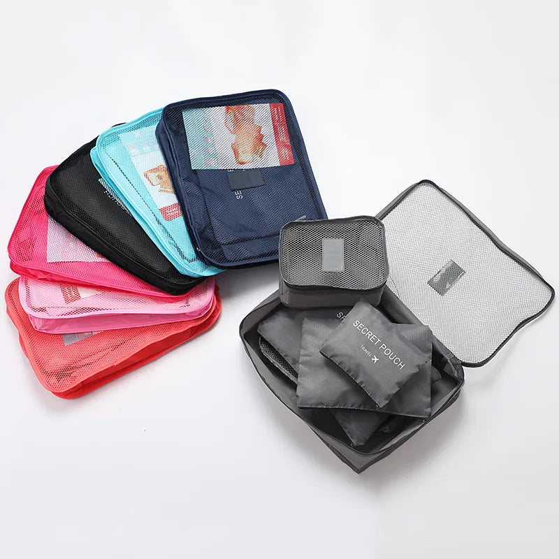 Modern Polyester Travel Storage Bag Set with Zipper Closure Small Six-Piece Luggage for Clothes & Shoes Letter Pattern