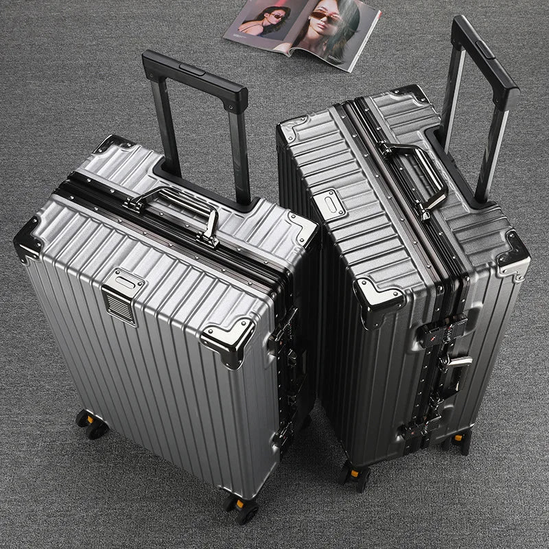 Unisex Student Spinner Suitcase Large Capacity Aluminum Frame Password Box Business Travel Luggage with Universal Wheels