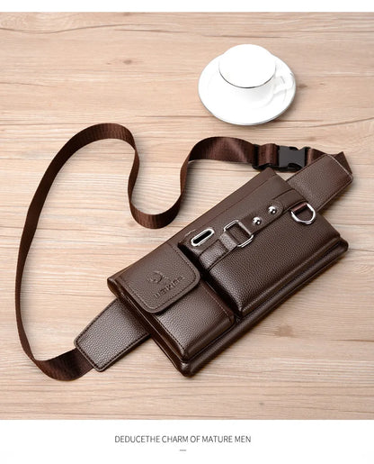 Men's Shoulder/Crossbody Bag Summer Tactical Chest Bag Mobile Phone Waist Hip Bag PU Fanny Pack Zipper Buckle Closure Wear