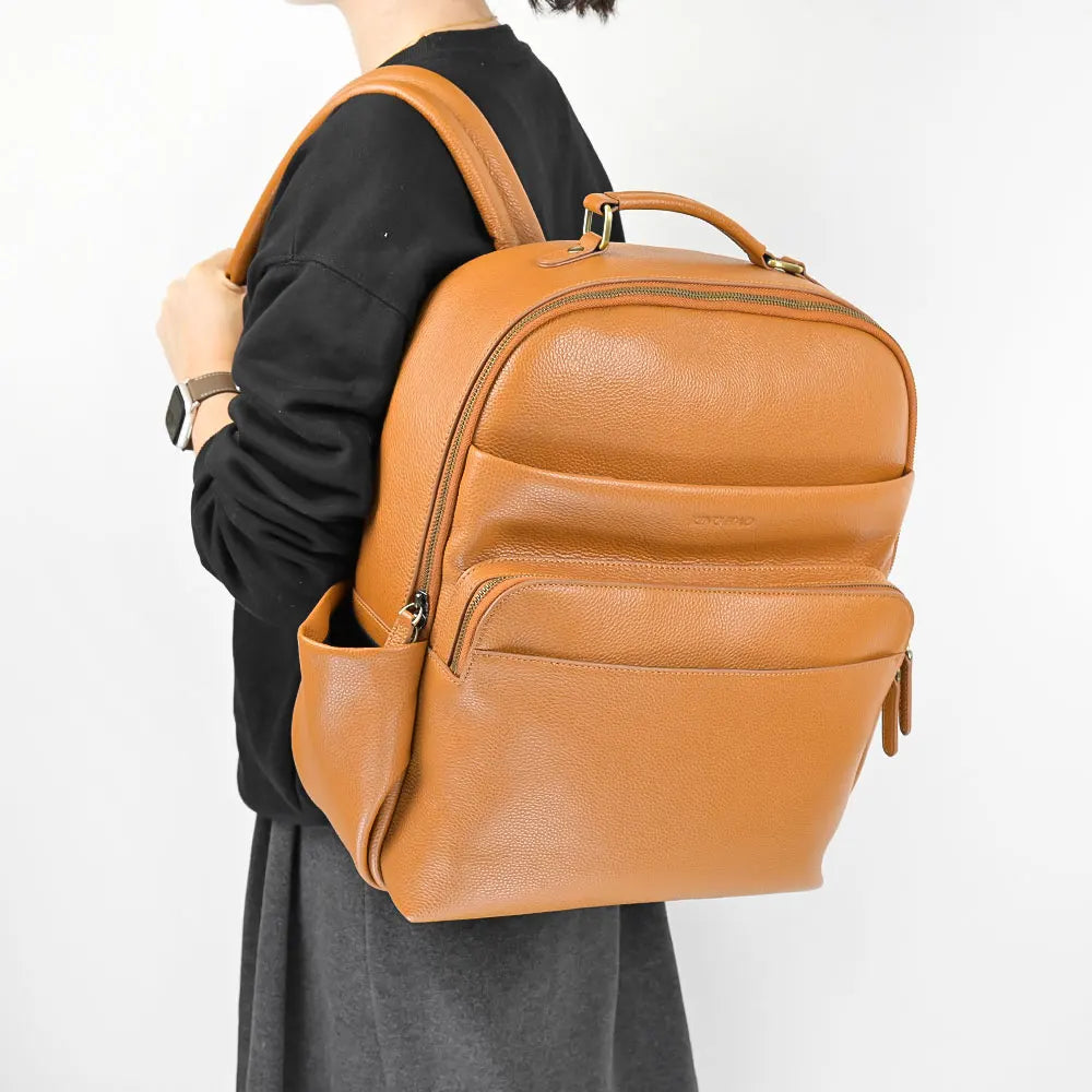 Premium Pebbled Cowhide Leather Bag Brown Leather Backpack Large Capacity Men's Backpack for Travel