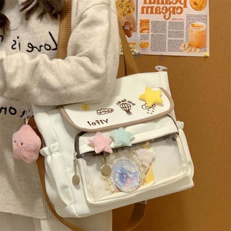 Women's Nylon Shoulder Small Fresh All-Match Pain Book-Carrying Large-Capacity Tote Bag Single Zipper Closure Student Crossbody