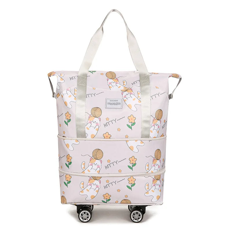 Multi-functional Oxford Material Clothes Storage Bag Zipper Closure Cartoon Cat Design Large Capacity Portable Luggage Travel